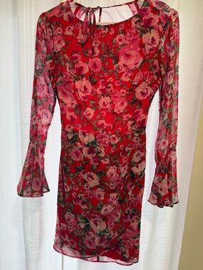 B Darlin Red Floral Long-Sleeve open back Dress